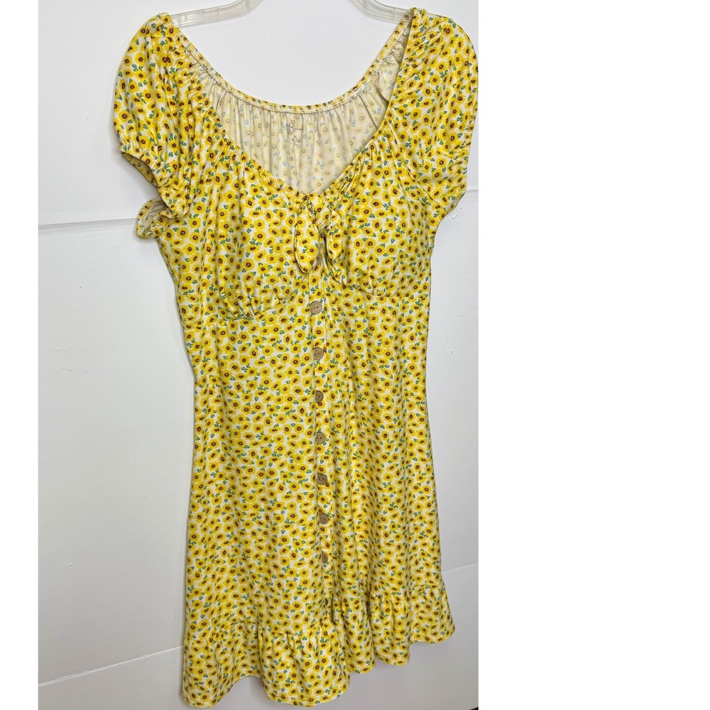 No Boundaries Milkmaid‎ Sunflower Mini Dress XL Yellow Button Front Boho Prarie